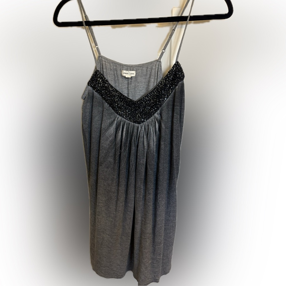 Silence + Noise Gray Beaded Tank Top